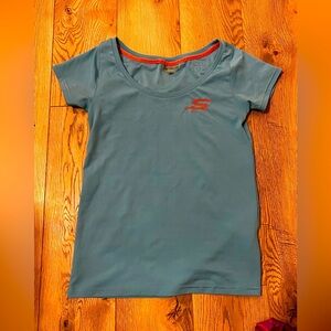 Skechers light Blue Top with Orange Logo, size XS